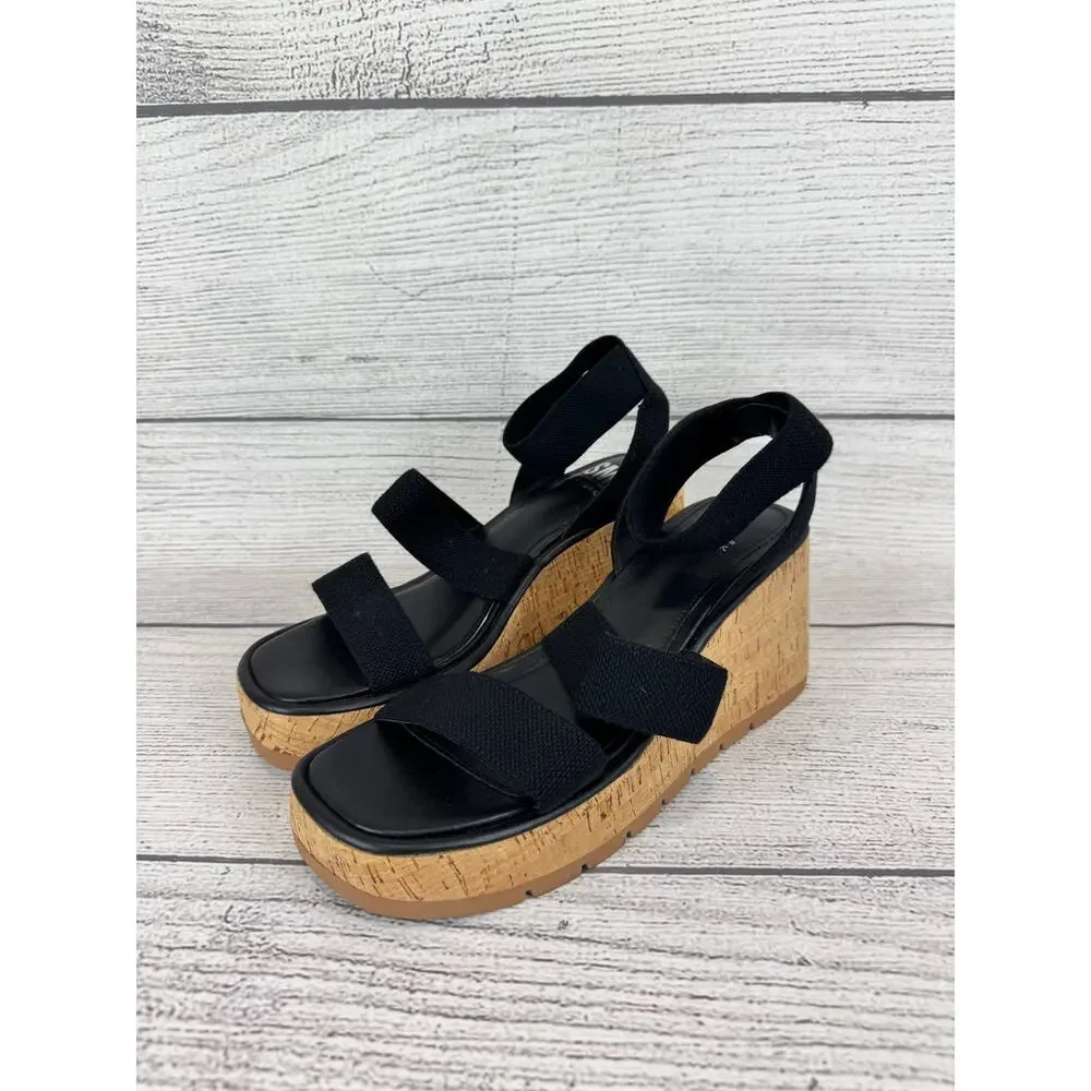 Steve Madden NY Women's Black Strappy Wedge Sandals Size 8.5